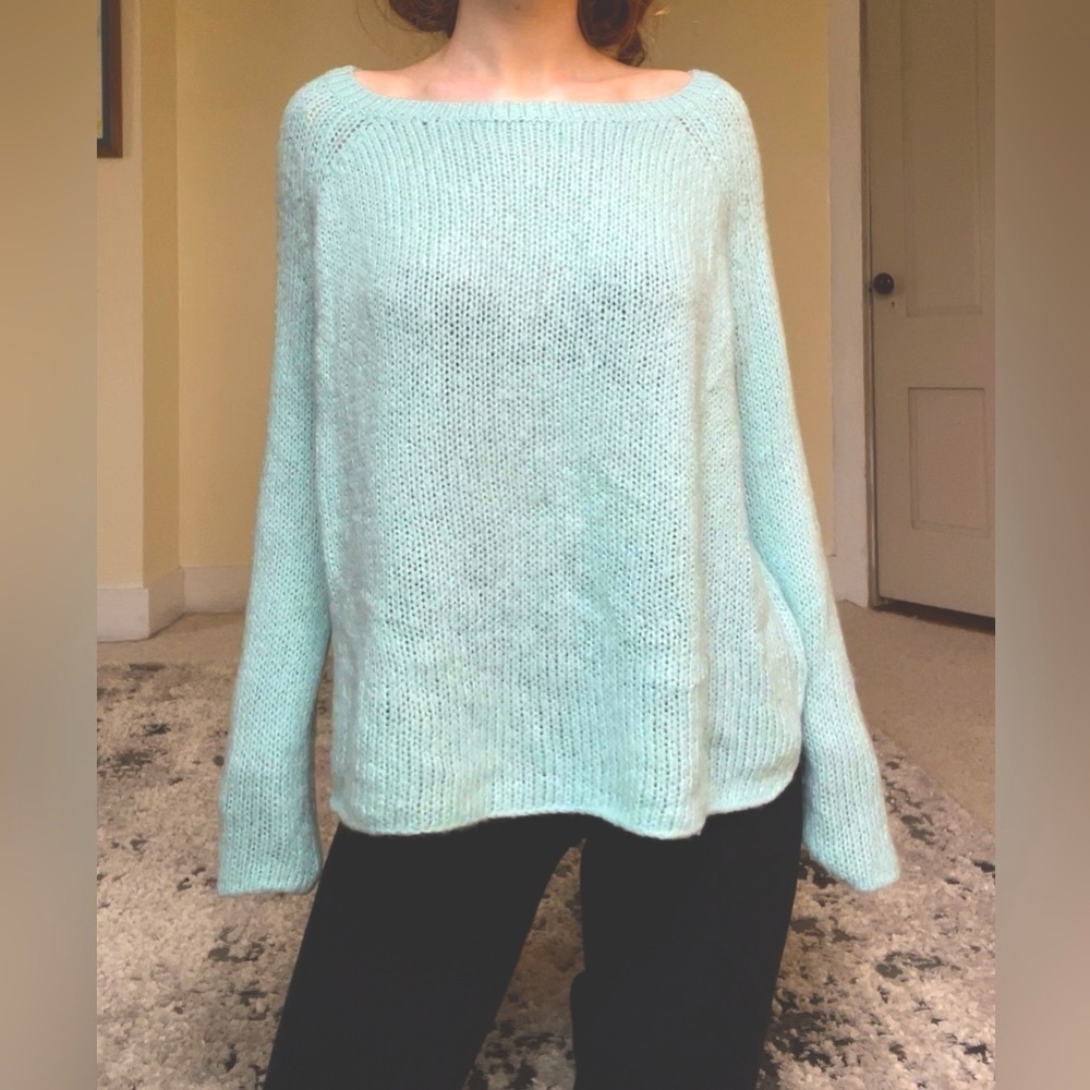 Wooden Ships Blue Crew Neck Sweater Chunky Knit Lightweight Summer Beach Coverup